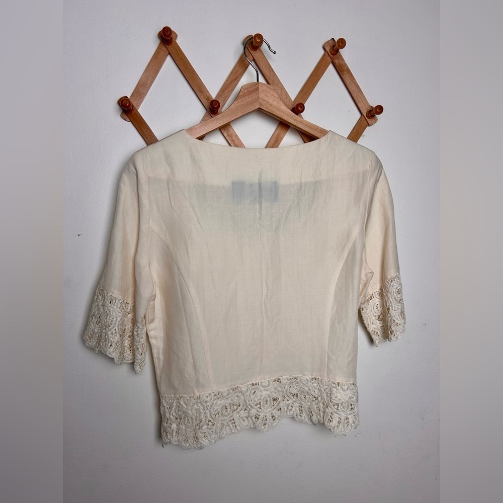 Vintage Silk/Linen Blend Button Down Cottagecore Blouse with Lace Trim Sz L - Picture 6 of 9